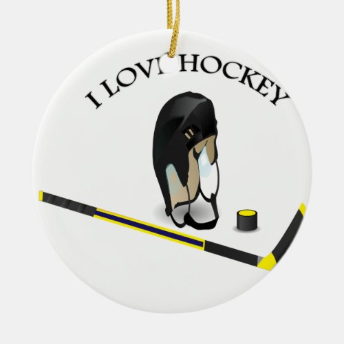 I Love hockey custom design with stick and helmet Ceramic Ornament