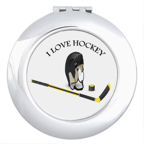 I Love hockey custom design with stick and helmet Compact Mirror