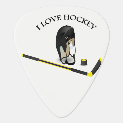 I Love hockey custom design with stick and helmet Guitar Pick