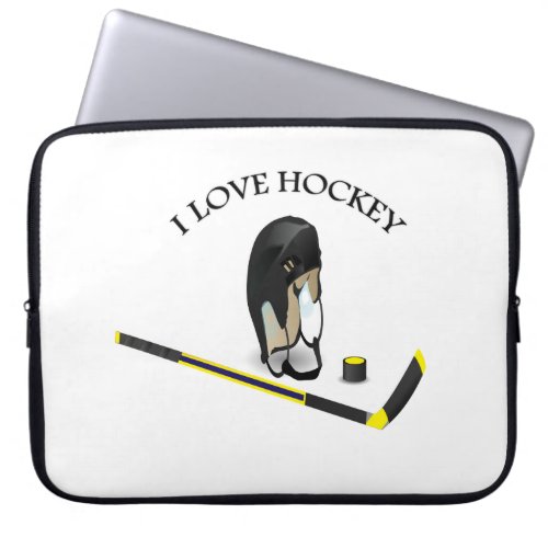 I Love hockey custom design with stick and helmet Laptop Sleeve