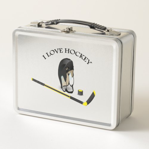 I Love hockey custom design with stick and helmet Metal Lunch Box