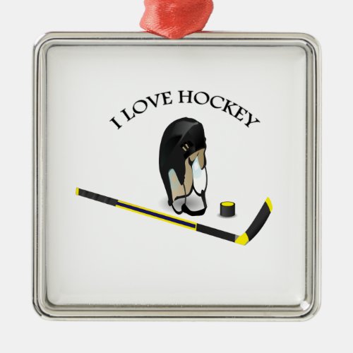I Love hockey custom design with stick and helmet Metal Ornament