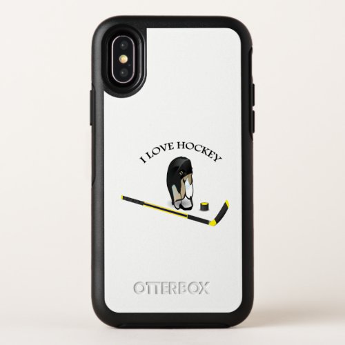 I Love hockey custom design with stick and helmet OtterBox Symmetry iPhone X Case