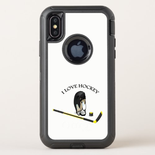 I Love hockey custom design with stick and helmet OtterBox Defender iPhone X Case