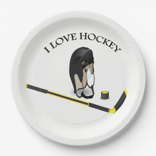 I Love hockey custom design with stick and helmet Paper Plates