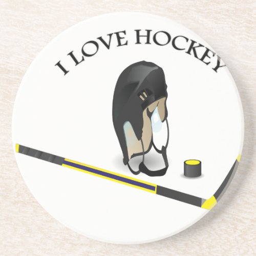 I Love hockey custom design with stick and helmet Sandstone Coaster