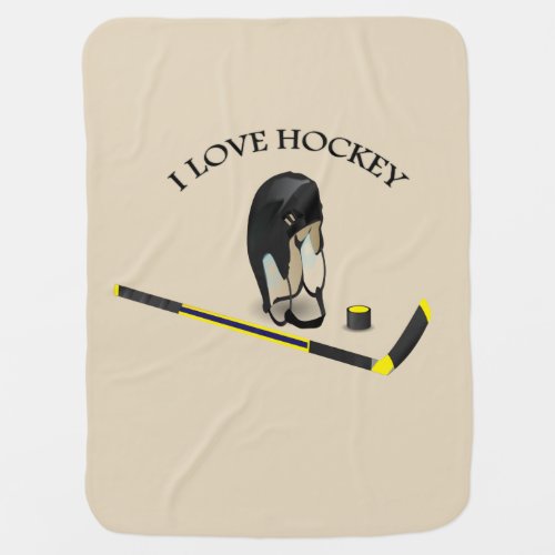 I Love hockey custom design with stick and helmet Swaddle Blanket