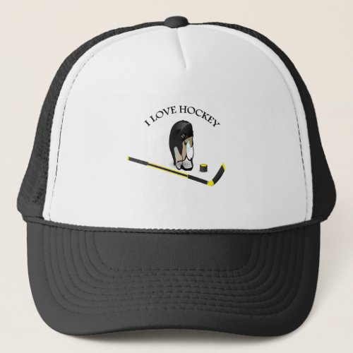 I Love hockey custom design with stick and helmet Trucker Hat