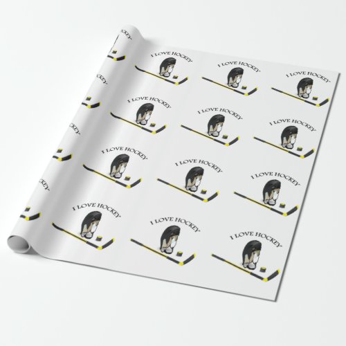 I Love hockey custom design with stick and helmet Wrapping Paper