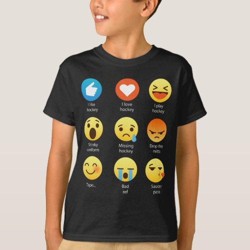 I Love Hockey Emoticon emoji Social white font T_Shirt