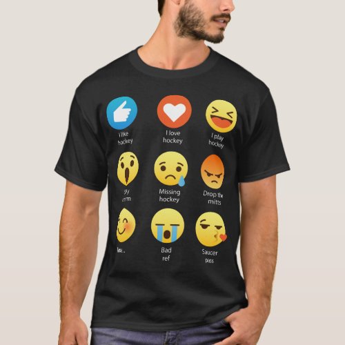 I Love HOCKEY Funny Emoticon emoji _ White Font T_Shirt