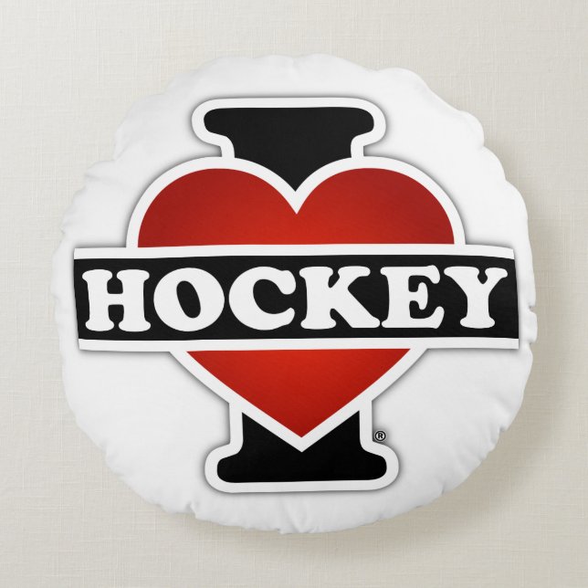 I Love Hockey Round Pillow (Front)
