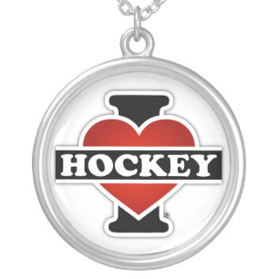 I Love Hockey Silver Plated Necklace