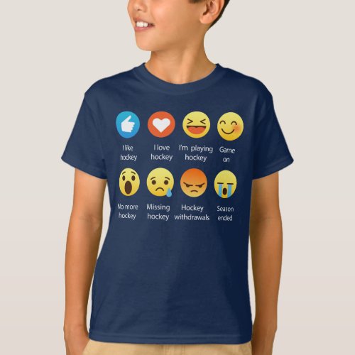 I Love HOCKEY Social Emoticon emoji _ White Font T_Shirt
