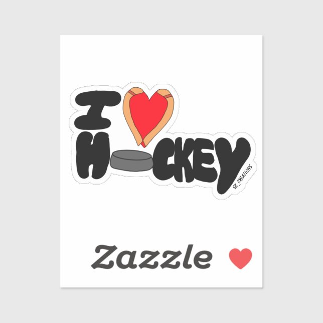I Love Hockey Sticker (Sheet)