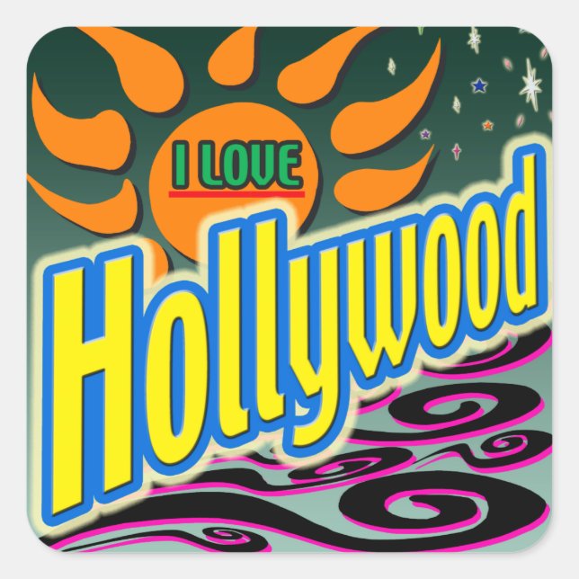 "I LOVE Hollywood" Night Sunshine" Sticker! Square Sticker (Front)