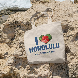I Love Honolulu Cute Hawaii Hibiscus Flower Tote Bag