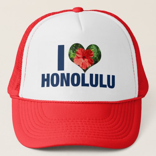 I Love Honolulu Cute Hawaiian Hibiscus Flower Trucker Hat