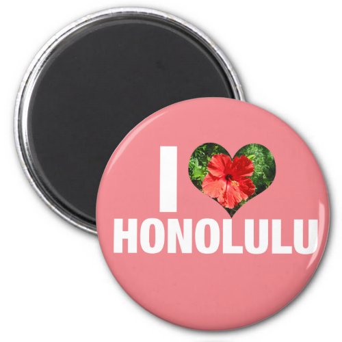I Love Honolulu Hawaii Hibiscus Flower Pink Magnet