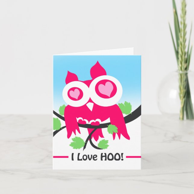I Love Hoo Valentine's Day Owl Pun Card (Front)