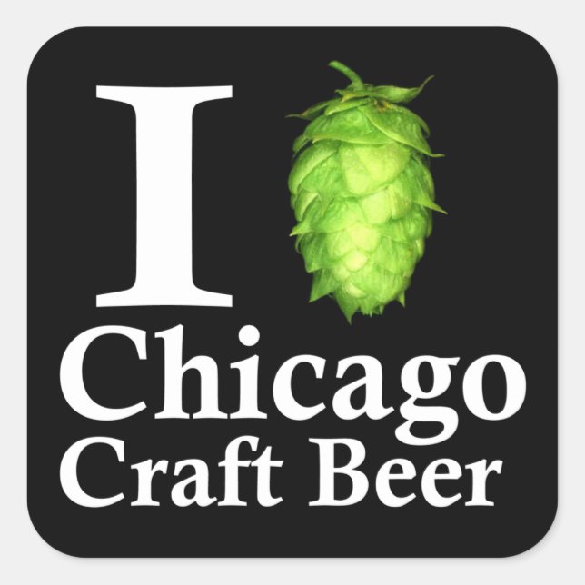 I love (hop) Chicago Craft Beer Square Sticker (Front)