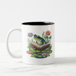 I Love Hoppy Endings Book Lovers Frog Two-Tone Coffee Mug