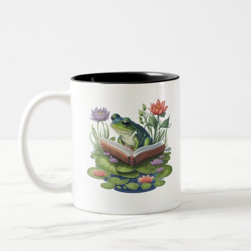 I Love Hoppy Endings Book Lovers Frog Two_Tone Coffee Mug