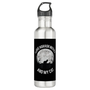 I Love Horror Movies And My Cat Stainless Steel Water Bottle