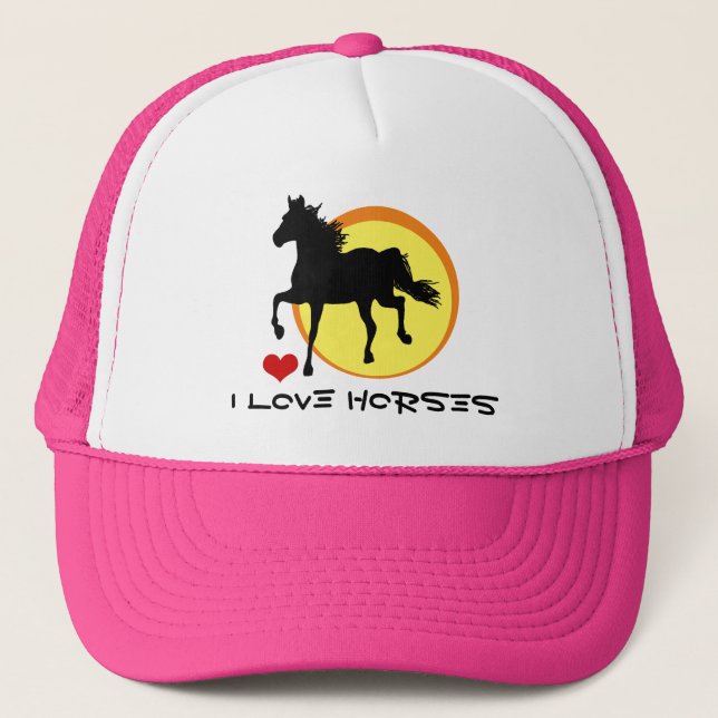 I Love Horses & Black Horse Running / Horticulture Trucker Hat (Front)