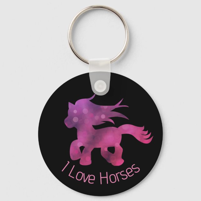 I Love Horses Cute Pink Glam Horse Keychain (Front)