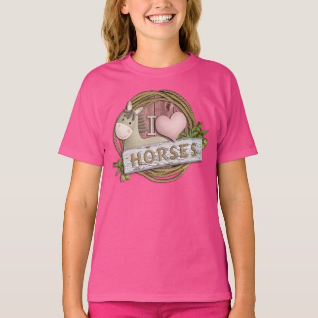 I LOVE Horses Kids Youth T Shirt (Front)