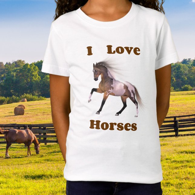 I Love Horses - Paint Horse - Girls Horse T-Shirt (Kid's I Love Horses Tee)