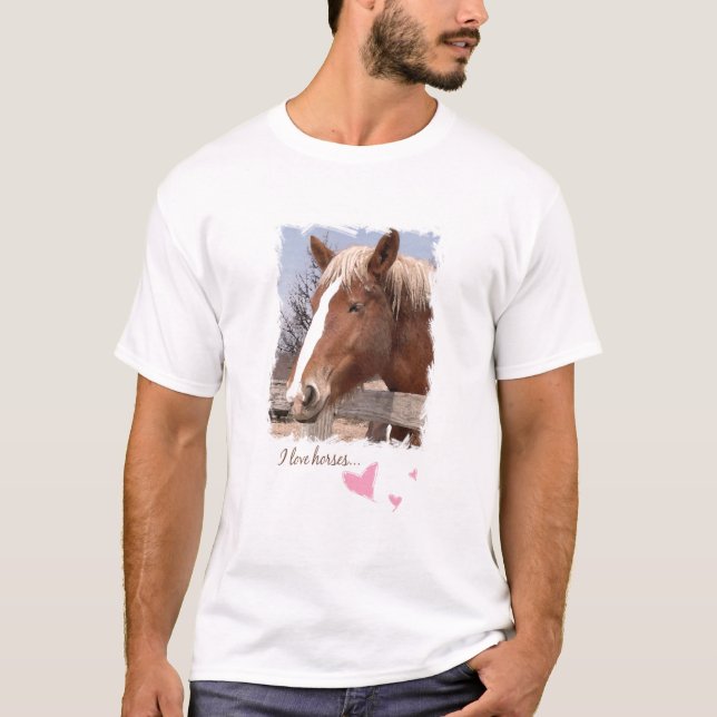 I Love Horses Pink Hearts  T-Shirt (Front)