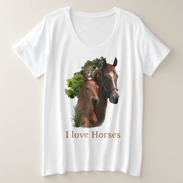 I love Horses Plus Size T-Shirt (Design Front)