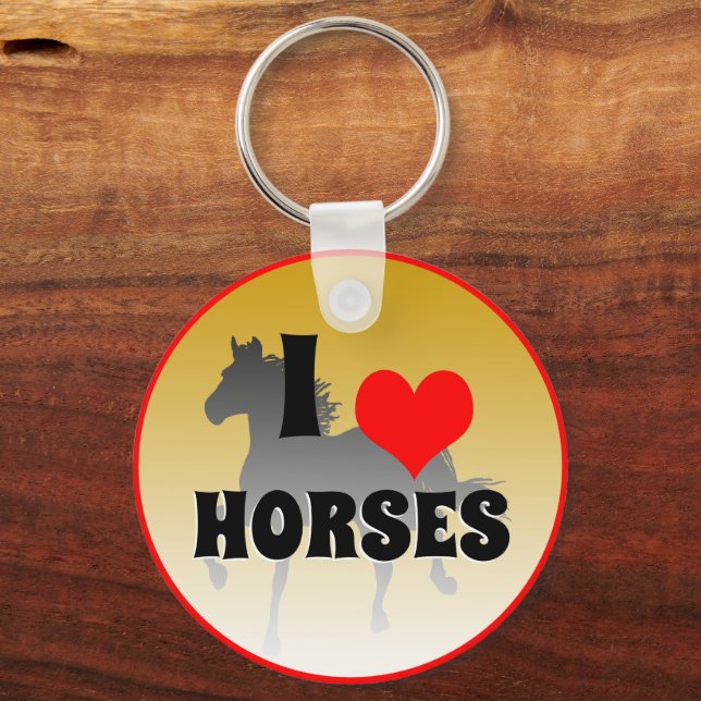 I love Horses & Red Heart, Horticulture / Golden Keychain (Front)