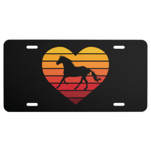 I Love Horses Retro Heart License Plate