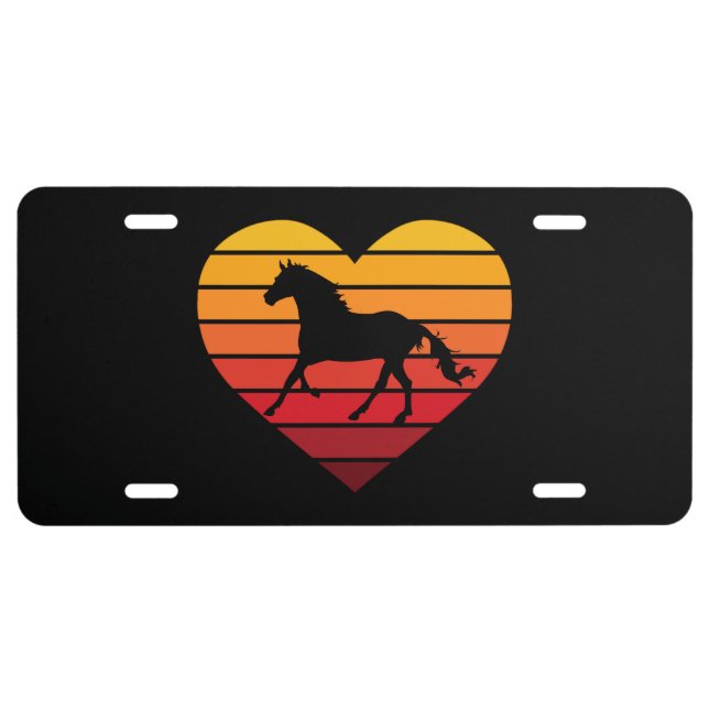 I Love Horses Retro Heart License Plate (Front)