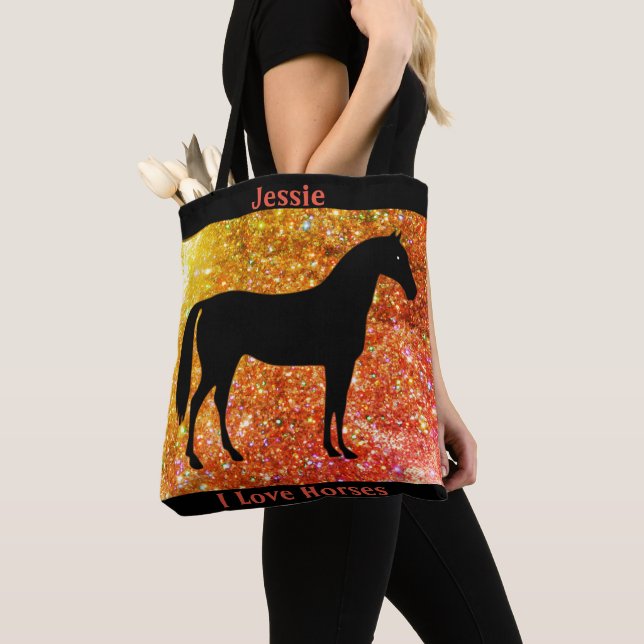 I Love Horses Sparkle Tote Bag (Close Up)