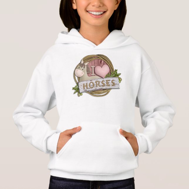 I LOVE Horses Youth Kids Hoodie Sweatshirt (Front)