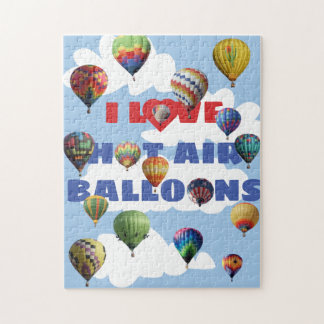 I Love Hot Air Balloons Multi Colored Sky Clouds Jigsaw Puzzle