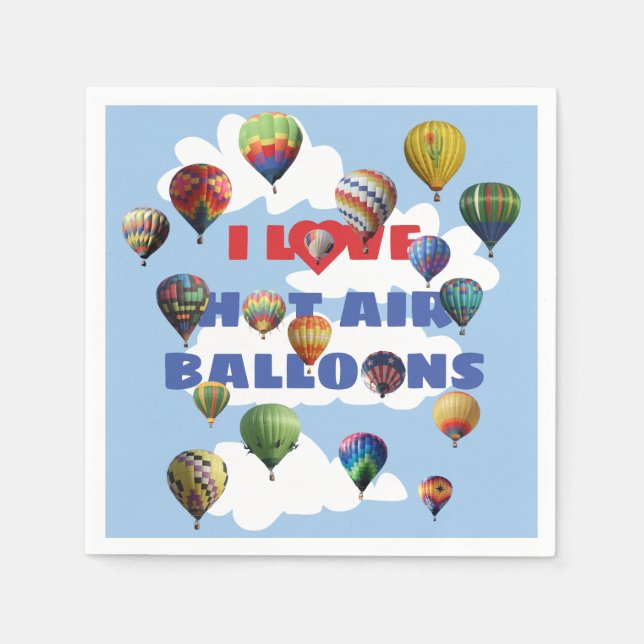 I Love Hot Air Balloons with Red Blue Text Clouds Napkins (Front)