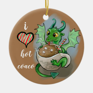 I LOVE hot Coaco Baby Dragon Christmas Mug Ceramic Ornament
