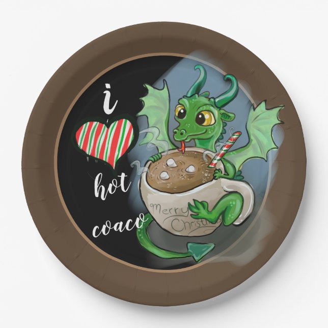 I LOVE hot Coaco Baby Dragon Christmas Paper Plates (Front)