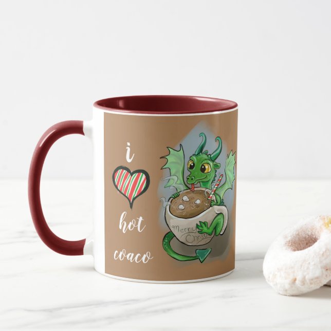 I LOVE hot Coco Baby Dragon Christmas Mug (With Donut)