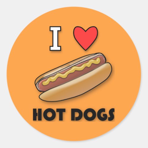 I Love Hot Dogs Classic Round Sticker