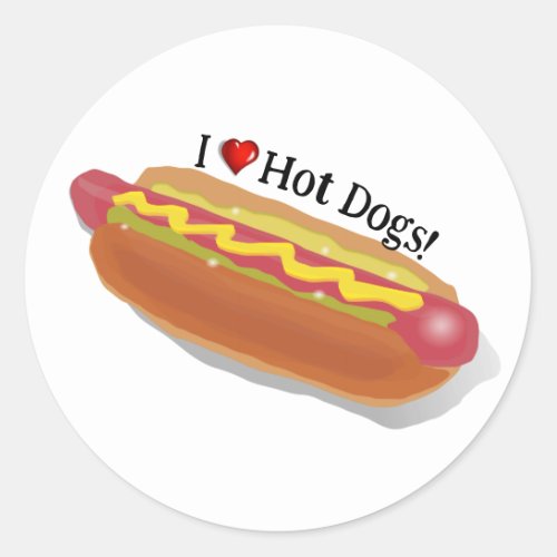 I Love Hot Dogs Classic Round Sticker