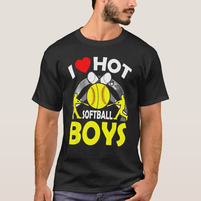 I Love Hot Softball Boys Fathers Day T-Shirt (Front)