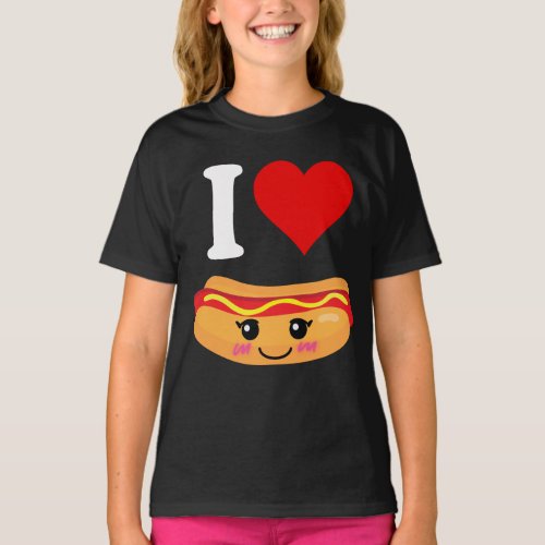 I Love Hotdogs Kawaii Fry Lover Kids Girls Boys T_Shirt