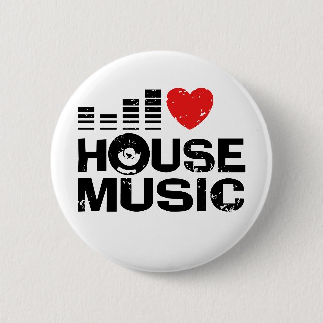 I Love House Music Pinback Button (Front)