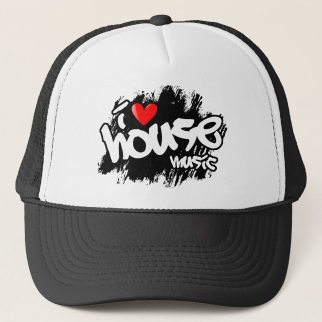 I Love House Music Trucker Hat (Front)
